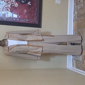 VINTAGE BEAUTIFUL RENA LANGE 2 PIECE LEATHER TRIM WOOL BLEND PANT SUIT SIZE 8